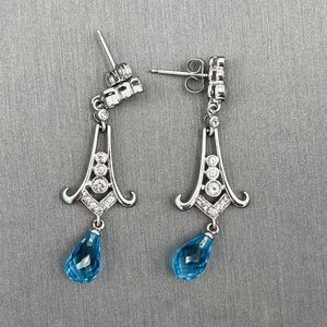 Blue topaz rain drop earring 925 sterling silver